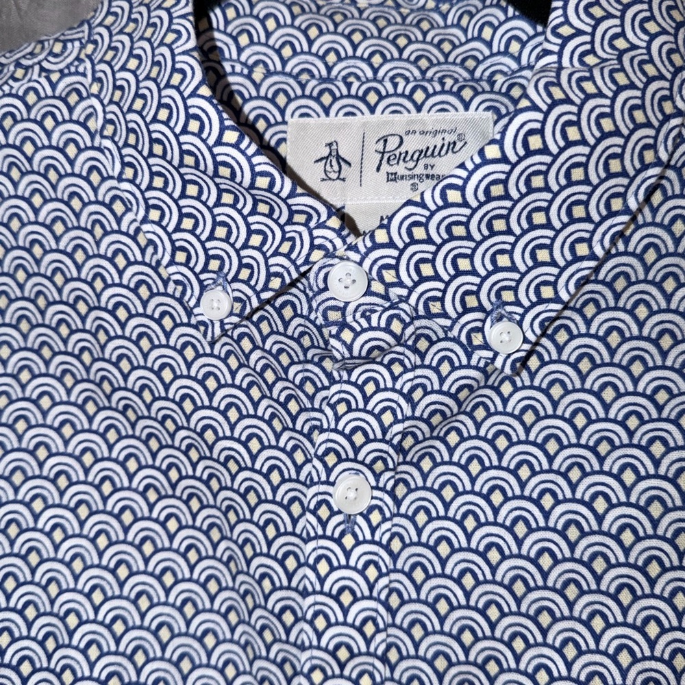 Original Penguin Men's Navy and White Wave Shirt short sleeve size m ex conditi
